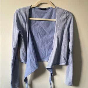 BRANDY Melville Light Blue Wrap Tie Dainty Floral Cropped Cardigan OS/XS